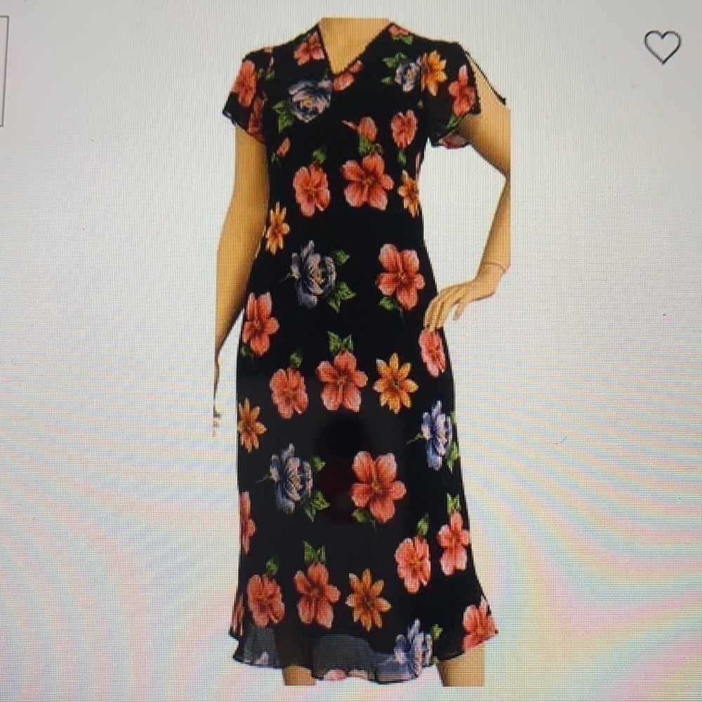 Mary McFadden Black Floral Tea Length Dress 16